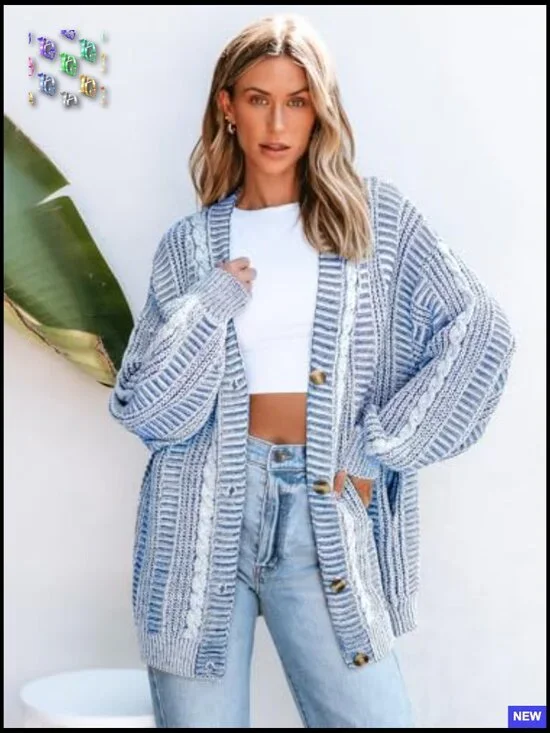 Oversized Chunky Knit Cardigan Sweater Open Front Long Sleeve with Pockets - Picture 3 of 4